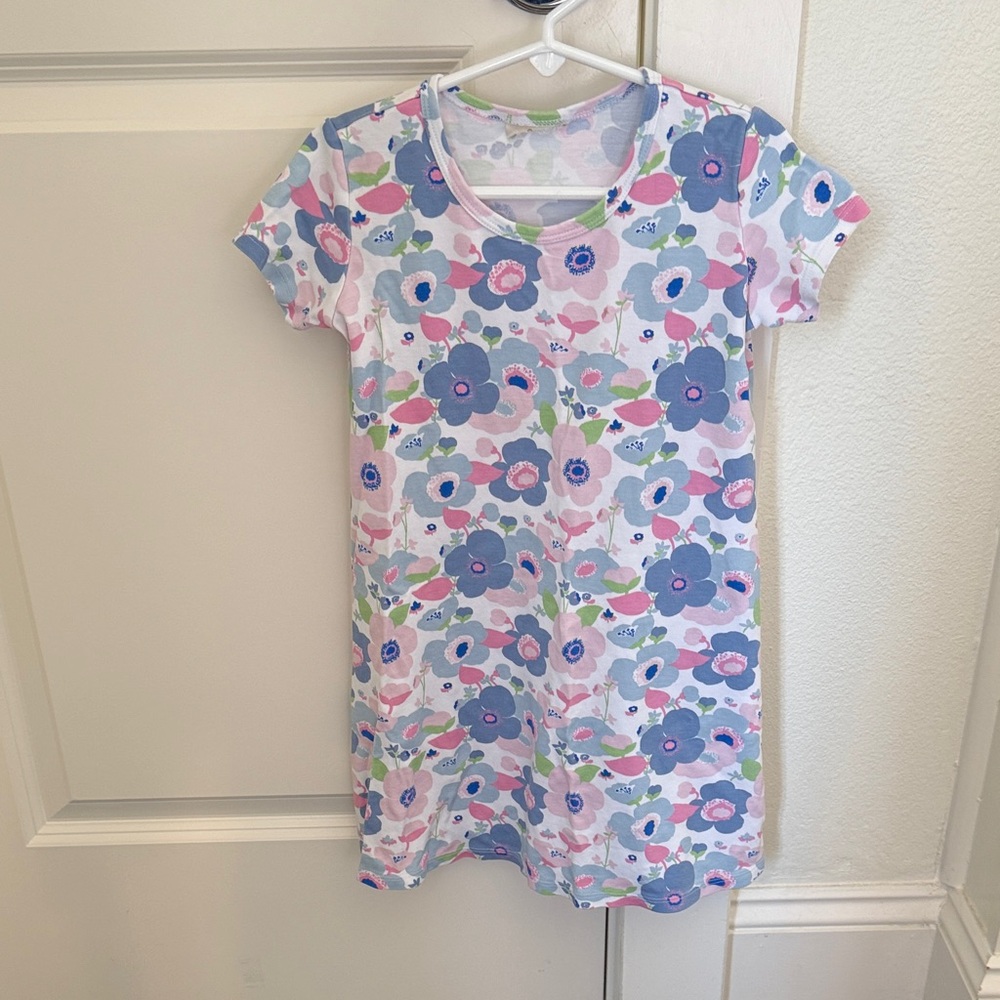 Floral Short Sleeve Girls' Dress - Blue & Pink Flower Print